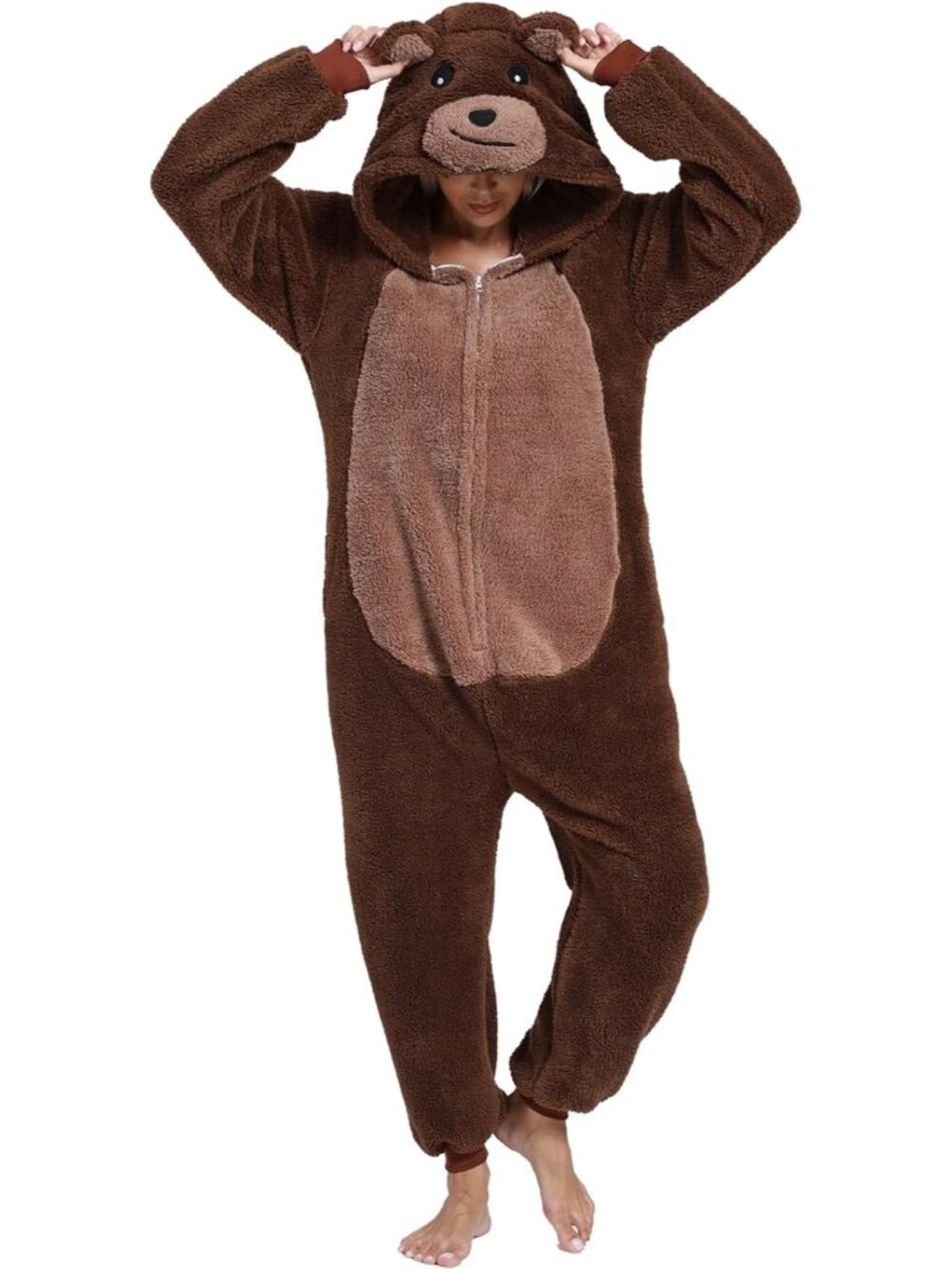 Women's Brown Bear Adult Onesie Pajamas Animal One Piece Halloween Costume